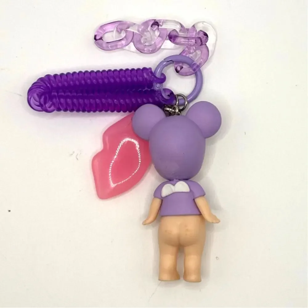 New Unbranded Kewpie/Angel Collectible Mini Figure, Purple Mouse Keychain - READ